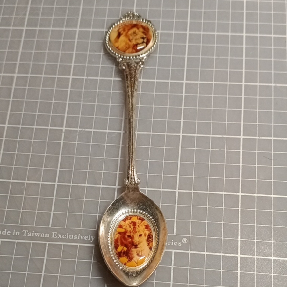 Ornate Silver Spoon with Vibrant Orange Design